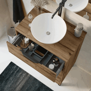 Mueble de baño Apolo con dos cajones suspendido y tapa de melamina para lavabo sobre encimera - Imagen 8