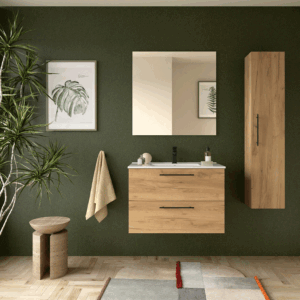 Mueble suspendido Silane dos cajones con tirador en negro mate y lavabo de porcelana - Imagen 2