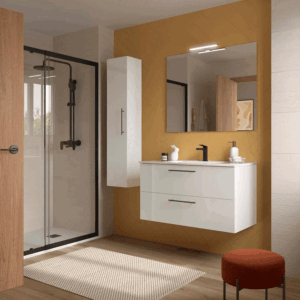 Mueble suspendido Silane dos cajones con tirador en negro mate y lavabo de porcelana - Imagen 4