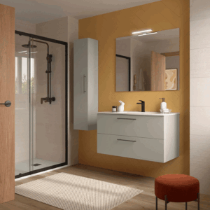 Mueble suspendido Silane dos cajones con tirador en negro mate y lavabo de porcelana - Imagen 5