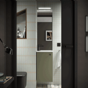 Conjunto de baño Marville con una puerta, lavabo micro de carga mineral y espejo incluido