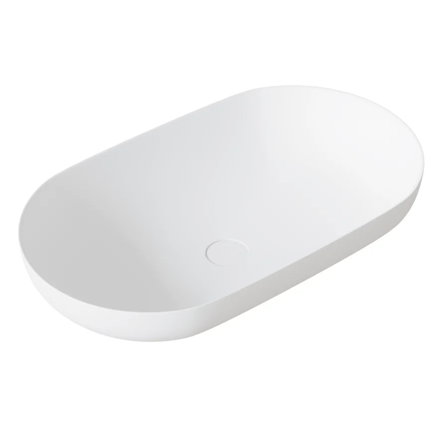 Lavabo sobre encimera Pool Solid Surface blanco con diseño ovalado