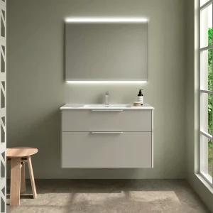 Conjunto de baño Luva con lavabo porcelánico y cajón XL, en blanco, ambientado en baño, vista 4