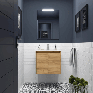 Mueble de baño Noja suspendido con lavabo de porcelana y 2 puertas - Imagen 6