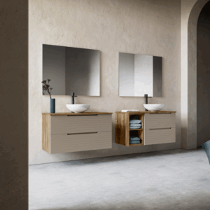Mueble de baño Roma suspendido con 2 cajones, frontal lacado y tapa de melamina - Imagen 3