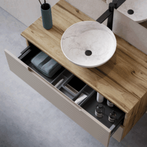 Mueble de baño Roma suspendido con 2 cajones, frontal lacado y tapa de melamina - Imagen 10