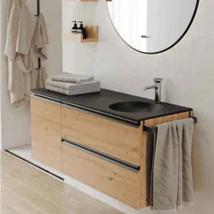 Toallero lateral para mueble de baño, en negro, ambientado en baño