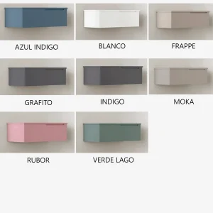 Composición de mueble de baño Chicago suspendido 60 o 120 cm con cajones y tapa lacada, muestrario de acabados disponibles