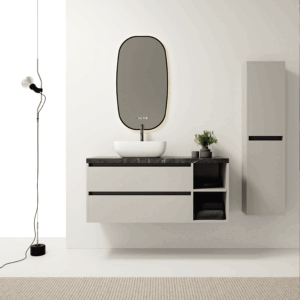 Mueble de baño suspendido Bahía 100 cm con lavabo sobre encimera en color calcio