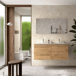 Mueble de baño suspendido Silane con 4 cajones, espejo incluido y doble lavabo porcelánico - Imagen 6