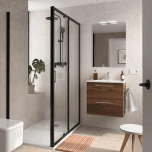 Mueble suspendido Silane dos cajones con tirador en negro mate, espejo y lavabo de porcelana - Imagen 8
