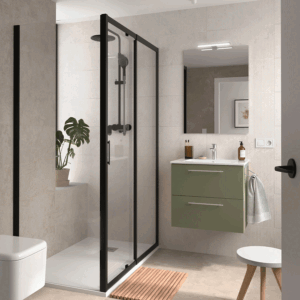 Mueble suspendido Silane dos cajones con tirador en negro mate, espejo y lavabo de porcelana - Imagen 7