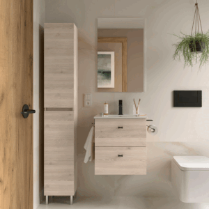 Conjunto de baño suspendido Inara dos cajones suspendido, lavabo porcelánico y espejo inlcuido