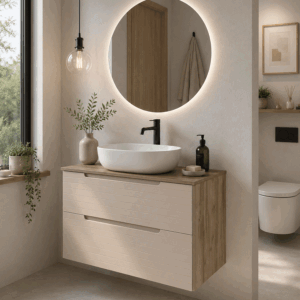 Mueble de baño Roma suspendido con 2 cajones, frontal lacado y tapa de melamina