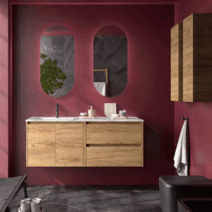 Mueble de baño Noja 120 cm con 2 cajones, 2 puertas y lavabo desplazado