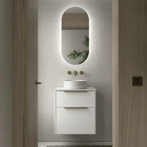 Conjunto de baño Luva con encimera para lavabo sobre encimera, en blanco, ambientado en baño