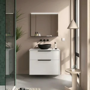 Conjunto de baño Luva con encimera para lavabo sobre encimera, en blanco, ambientado en baño, vista 5