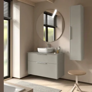 Conjunto de baño Luva con encimera para lavabo sobre encimera, en blanco, ambientado en baño, vista 6