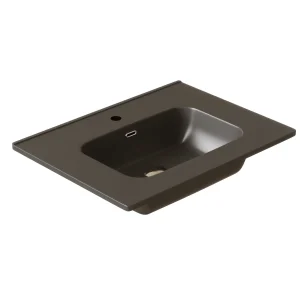 Conjunto de mueble de baño suspendido Bahía 80 cm con lavabo cerámico negro, detalle del lavabo en negro