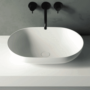 Lavabo sobre encimera Pool Solid Surface blanco con diseño ovalado - Imagen 3