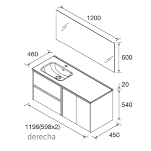 Conjunto de baño Noja 120 cm con 2 cajones, 2 puertas, lavabo desplazado y espejo incluido - Imagen 11