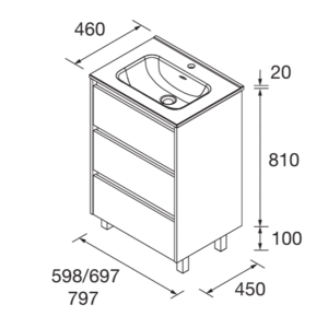 Mueble de baño Noja con 6 cajones, doble lavabo porcelánico y patas - Imagen 9
