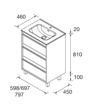 Mueble de baño Attila con 3 cajones y patas a suelo con gran capacidad de almacenamiento - Imagen 8