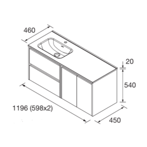 Mueble de baño Noja 120 cm con 2 cajones, 2 puertas y lavabo desplazado - Imagen 11