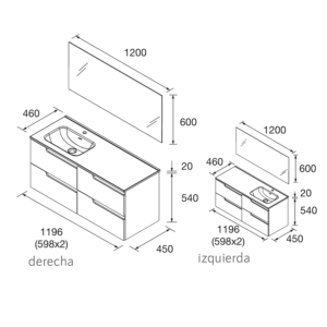 Conjunto de baño Vima 120 cm con 4 cajones y lavabo porcelánico desplazado – izquierda o derecha - Imagen 7