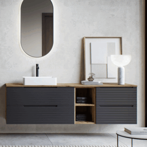 Mueble de baño Roma suspendido con 2 cajones, frontal lacado y tapa de melamina - Imagen 9