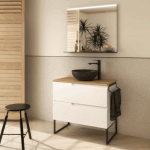 Conjunto de baño Vima suspendido en blanco con encimera Roble Montana - Imagen 3