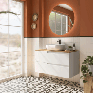 Conjunto de baño Vima suspendido en blanco con encimera Roble Montana