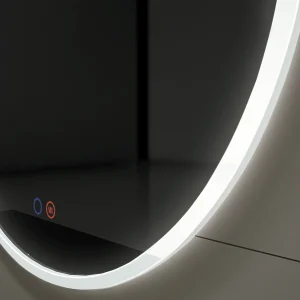 Espejo redondo LED Atenas con marco acrílico totalmente iluminado, detalle de la luz LED