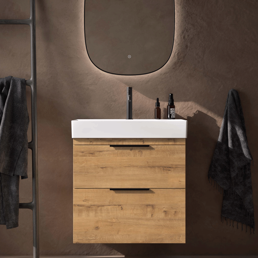 1 Mueble de baño Elena con lavabo One 60cm, diseño moderno integrado en porcelana - Imagen 1
