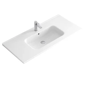Mueble de baño suspendido Carmen 80 cm con lavabo Aire y 2 cajones, detalle del lavabo en blanco