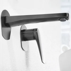 Grifo empotrado de lavabo monomando serie Delos de Imex, en negro, vista 16