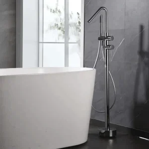Grifería monomando exenta para bañera Bélgica IMEX, en negro, ambientado en baño