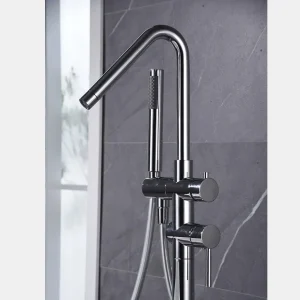 Grifería monomando exenta para bañera Bélgica IMEX, en gris oscuro, ambientado en baño