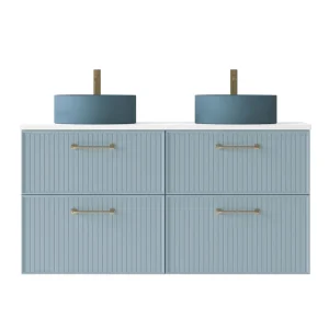 Mueble de baño suspendido Carmen 80 cm con lavabo Aire y 2 cajones, en azul claro