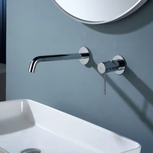Grifo de lavabo empotrado monomando serie Bless de Imex, en acero, ambientado en baño