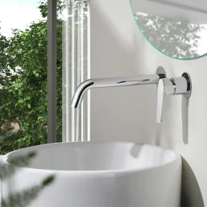 Grifería monomando empotrada para lavabo Bélgica IMEX | Grifo de pared negro o cromo, en cromo, ambientado en baño