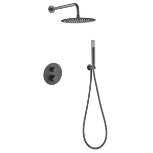 Conjunto de ducha termostático empotrado serie Bless de Imex, en gris oscuro