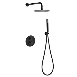 Conjunto de ducha termostático empotrado serie Bless de Imex, en negro