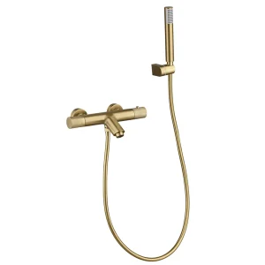 Grifería termostática de baño y ducha serie Line de Imex, en dorado