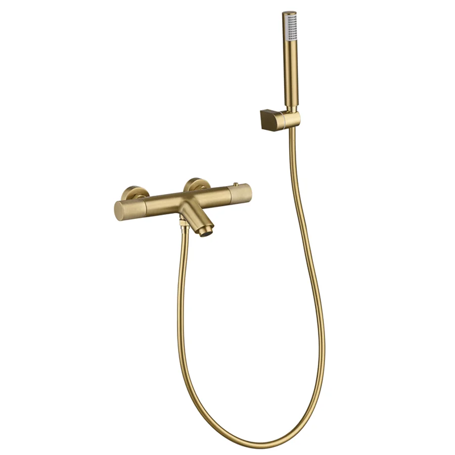 Grifería termostática de baño y ducha serie Line de Imex, en dorado
