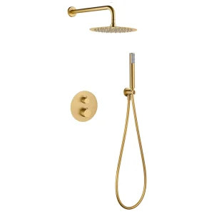 Conjunto de ducha termostático empotrado serie Bless de Imex, en dorado