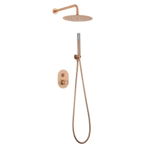 Conjunto de ducha empotrado monomando serie Olimpo de Imex, en oro rosa