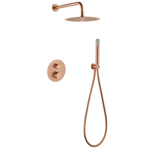 Conjunto de ducha termostático empotrado serie Bless de Imex, en oro rosa