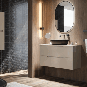 Mueble de baño Kairo suspendido con lavabo porcelánico y 2 cajones