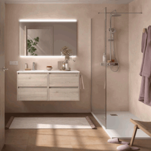 Conjunto de baño Noja 120 cm con 4 cajones, lavabo desplazado y espejo incluido - Imagen 4